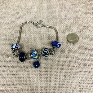 Charmed Feelings Silver Blue Art Glass Bead Bracelet